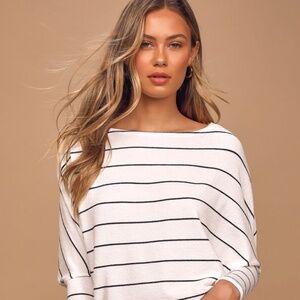 Lulus Basics Verla White And Black Striped Dolman Sleeve Sweater Top - Size M